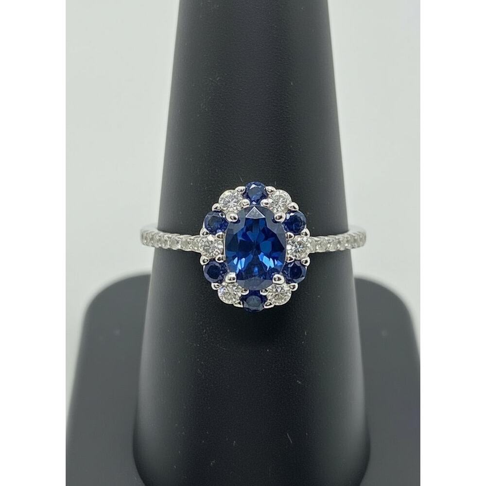 Sterling Silver Blue CZ Cluster Ring Size 8 Sapphire Style